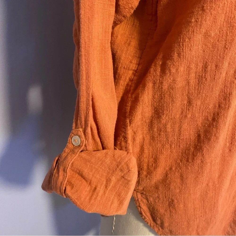 Abercrombie & Fitch Rust Cotton Button Down Blouse Roll Tab Sleeve Med Workwear